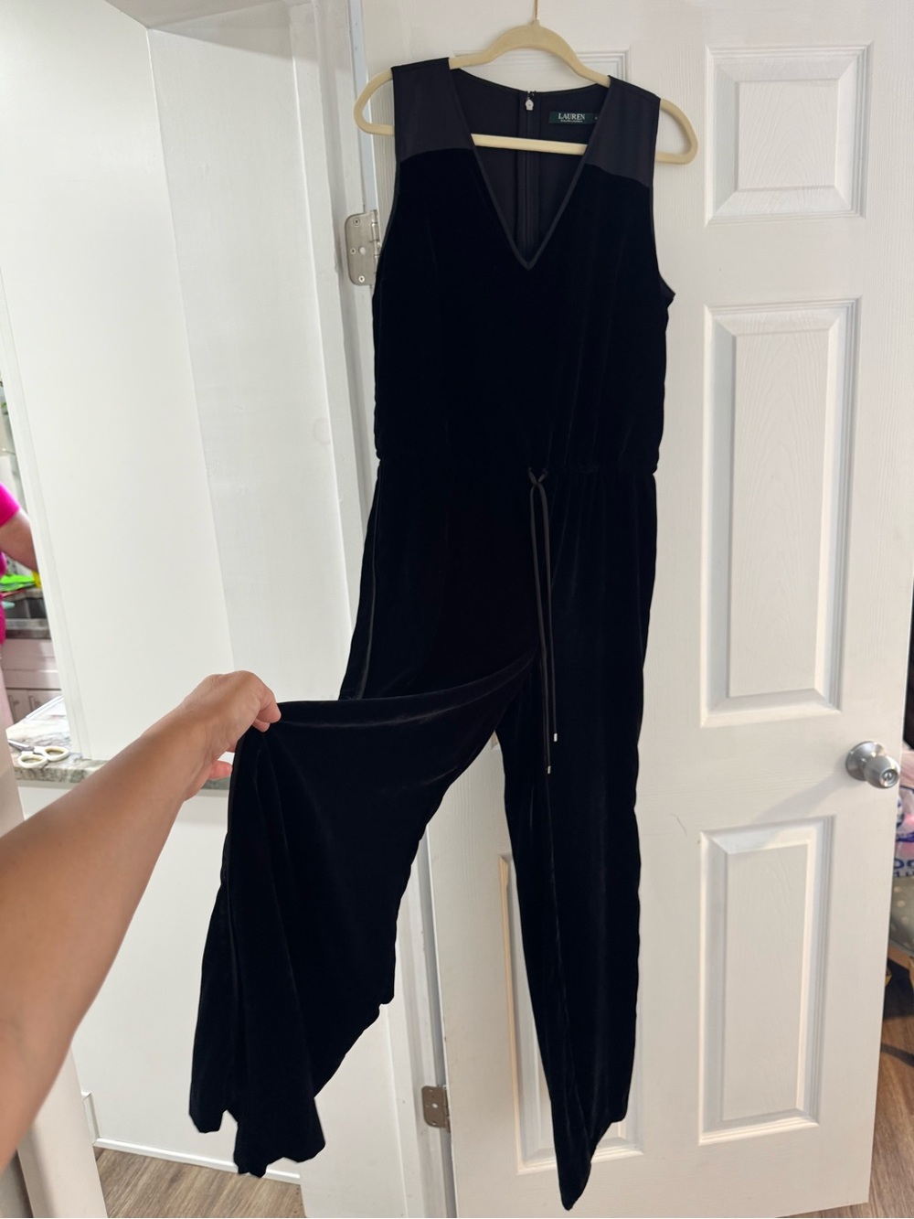 Lauren Ralph Lauren Black Velvet Wide Leg Jumpsuit Size 8